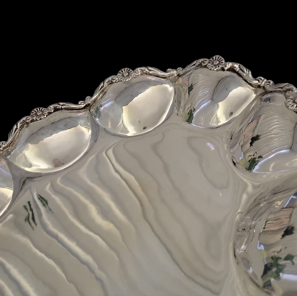 ๐ฅVintage 900 Sterling Silver Oblong Platter Tray 12x16โ Lobed Floral Rim 24oz๐ฅ - Picture 9 of 11